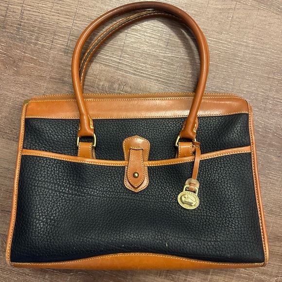 Vintage Dooney and Bourke Navy and Tan Leather Bag - Picture 2 of 5